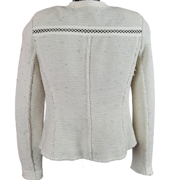 REBECCA TAYLOR Ivory Zip Up Fringe Blazer Jacket Size 2 - Picture 4 of 12